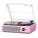 Vinyl Record Player with 2 Stereo Speakers Belt-Driven Vintage Turntables 3 Speed 3 Size Wireless Bluetooth Playback AUX-in RCA Out Headphone LP Vinyl Players Auto Stop Pale, Pink