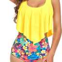 Edelqual Tankini Swimsuits for Women High Waisted Bikini Sets Plus Size Two Piece Bathing Suits Tummy Control Swimwear (4X-Large, Ybr Flowers)