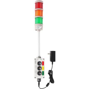 3 Stack Super Bright LED Andon Tower Lights, Red/Yellow/Green, Off-ON, 6 ft Industrial Adapter, IP65, 2.36" Diameter 15.6" Length, Plug Play Ready