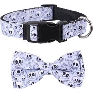 7 x Lamphyface Halloween Dog Collar with Removable Cute Bow Tie Adjustable Pet Collars Large (Skull)