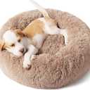 Bedsure Calming Dog Bed for Small Dogs - Donut Washable Small Pet Bed, 23 inches Anti-Slip Round Fluffy Plush Faux Fur Large Cat Bed, Fits up to 25 lbs Pets, Camel (23.0"L x 23.0"W x 8.0"Th)