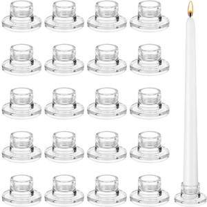 20 Pcs Glass Taper Candle Holders - Small Clear Candlestick Holders, T-Shaped Thick Glass Tapered Candle Holders for Tabletop Centerpieces, Ideal for Events, Weddings, Holiday Dinners