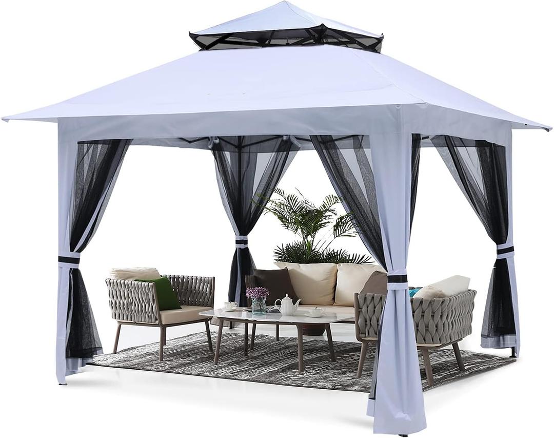 ABCCANOPY Pop Up Gazebo 13x13 - Outdoor Canopy Tent with Mosquito Netting for Patio Garden Backyard (White)