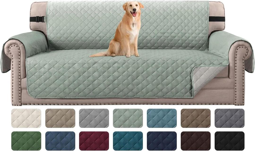 H.VERSAILTEX Reversible Couch Covers for 3 Cushion Couch Water Repellent Couch Cover for Sofa Dog Couch Cover Protector Non Slip Furniture Protector with Elastic Strap(Sofa, Desert Sage/Beige)