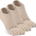aomagic No Show Toe Socks for Men & Women, Athletic Running Coolmax 5-Finger Socks Ankle Low Cut, Soft Comfortable Moisture-Wicking, Beige - Small