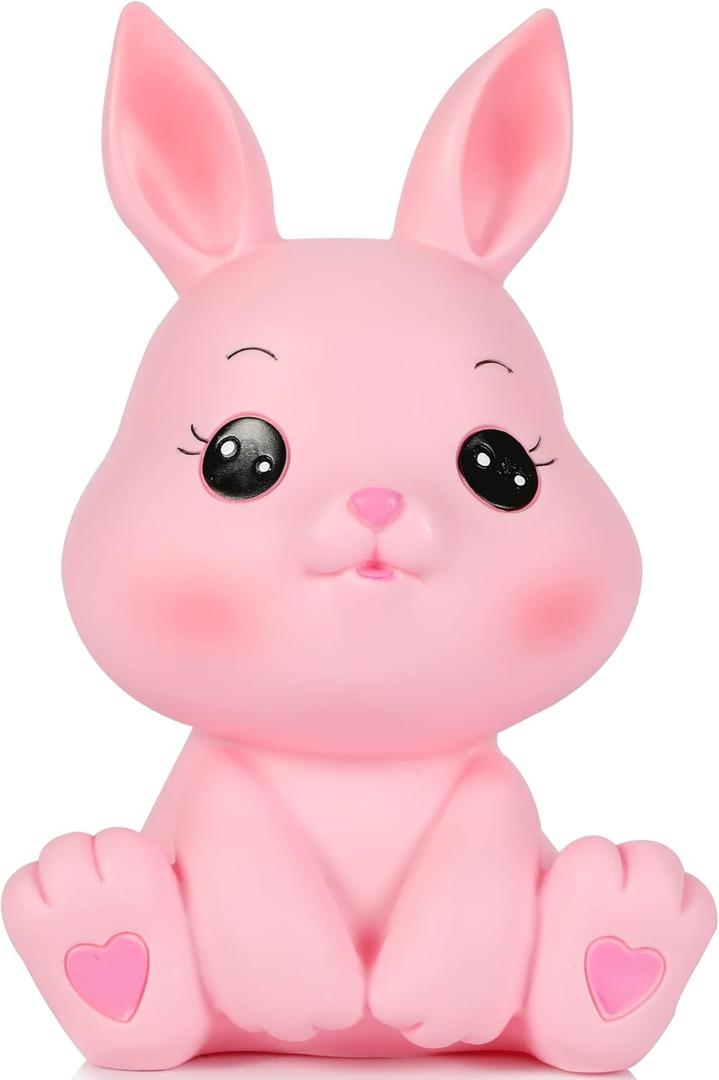 H&W Little Bunny Money Bank, Mini Rabbit Piggy Bank, Best Bitrthday Gift, Pink