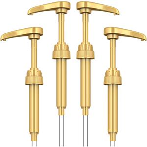 Coffee Syrup Pump Dispenser, 4 Packs of Syrup Pump for 750ml/25.4 oz Syrup Bottle, Gold Pumps for Coffee Syrup Bottle, works with Torani, DaVinci, Jordans Skinny 750ml Syrups Bottles (Gold)