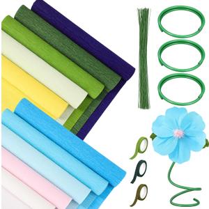Gilprop 116 Pcs Crepe Paper Flower Stem DIY Kits Set, Include 9.8 x 98 in Crepe Paper Sheet 14.76 Ft Floral Iron Wire for Flower Making Birthday Parties Weddings Festival Decor(Blue)