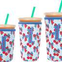 3 Pack Reusable Sleeve for Iced Coffee Cup, Coffee Neoprene Sleeve for Iced&Hot Drinks, Coffee Sleeve Compatible with Starbucks, Dunkin Coffee Cup. (Bow&Patriot)