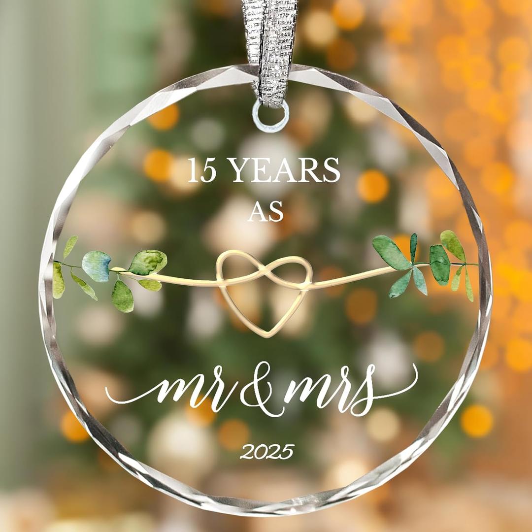15 Year Anniversary Crystal Gifts Ornament,Crystal Gifts for 15th Anniversary,15th Wedding for Couples 2025,15 Years Married Gift Valentines Gift for Wife Husband