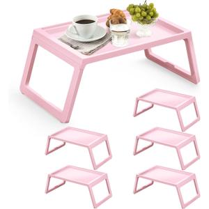 6 Pieces Breakfast in Bed Tray with Foldable Legs,26.8"x14" Bed Table Tray with Handles Serving Breakfast Tray for Couch Snack Sofa Home Sleepover Slumber Party (Pink)