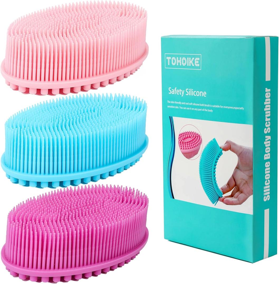 TDHDIKE Silicone Body Scrubber Loofah - Set of 3 Soft Exfoliating Body Bath Shower Scrubber Loofsh Brush for Sensitive Kids Women Men All Kinds of Skin (Colors: Unknown)