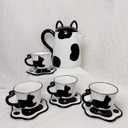 Ceramic Cat Tea Set,Cute Cat Paw Tea Mugs And Saucers Set Of 4,Perfect Cat Themed Gifts,Lovely Cat Decor,Tea Sets for Adults,Excellent Gift Idea For Cat Lovers (Black, 4)