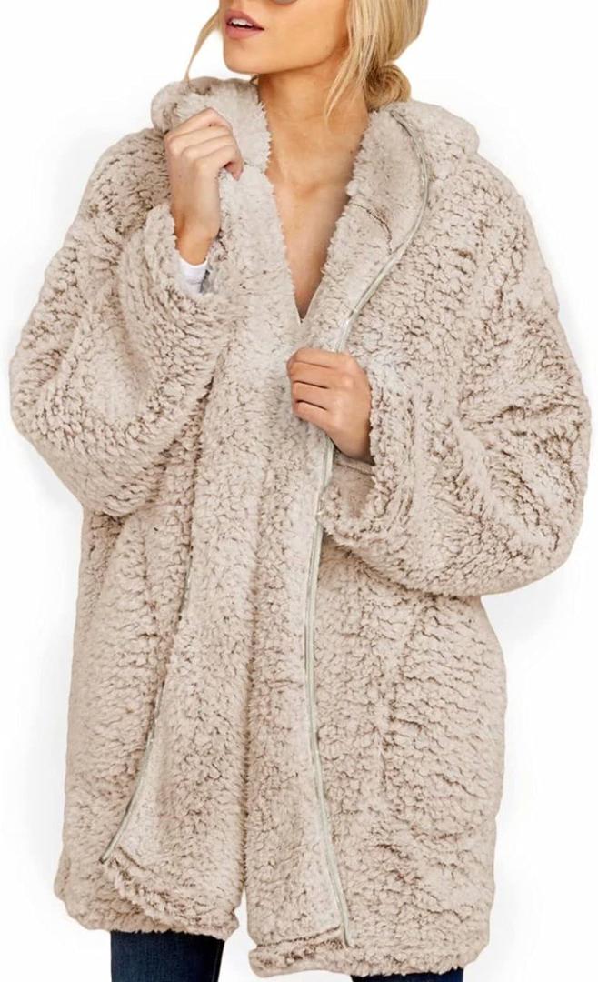 Dokotoo Womens 2025 Winter Long Sleeve Solid Fuzzy Fleece Open Front Hooded Cardigans Jacket Coats Outerwear with Pocket (XX-Large)
