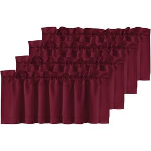 H.VERSAILTEX Blackout Valances for Windows,Kitchen Valance Curtains for Living Room/Bedroom/Bathroom/Basement Privacy Rod Pocket, 4 Panels 52" W x 18,Burgundy
