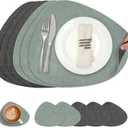 Placemats and Coasters, Washable Reversible Placemats Round Faux Leather Wipeable Place Mats Non Slip Heat Resistant Indoor Outdoor Table Mats (Set of 6, Gray Sage Green)