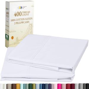 California Design Den Standard Queen Size Pillowcase Set - 400 Thread Count, 100% Cotton Sateen, Set of 2 Pillow Covers, Soft and Breathable - Bright White