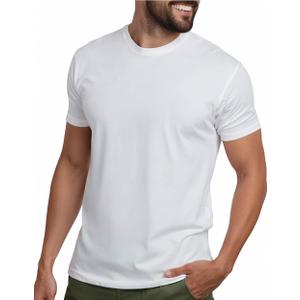 INTO THE AM Mens T Shirts Soft Cotton Blend Crew Neck Tee Athletic Fit Plain Casual T-Shirt for Men (White, L)