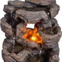 Cascading Indoor Tabletop Water Fountains with LED Light - Rockery Waterfall Fountain - Quiet and Relaxing Water Sound - Small 9.7 Inch Desktop Size - Home/Office Decor