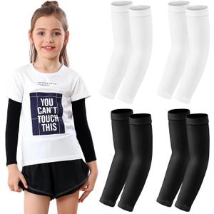 Newbyinn Kid Arm Sleeve 4 Pairs, Compression Arm Sleeve for Basketball Football Baseball Volleyball Youth Boy Girl Sports