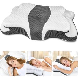 Memory Foam Pillows, Cervical Pillow for Neck and Shoulder Pain Relief, Ergonomic Contour Bed Pillow, Soft for Side Sleep Stomach Sleeping and Back Sleeper (Queen Size-24.8''Lx14.96''Wx5.78''H, Dark Grey)