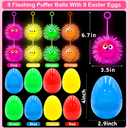 Jumbo Easter Eggs Filled with LED Puffer Balls, 8-Pack Light-Up Squeeze Stress Relief Toys for Kids, Easter Egg Hunt Fillers Treats Easter Basket Stuffers for Kid Toddler Boys Girls