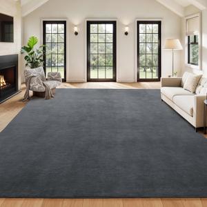 HOMBYS 12x15ft Large Area Rug for Living Room, Fluffy Soft Floor Carpet with Non-Slip Backing for Indoor Office Bedroom, Solid Home Deco Non-Shedding, Grey