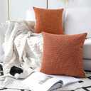 Kevin Textile Fall Pillow Covers Faux Linen Square 2 Tone Woven Autumn Throw Pillow Sham Cushion Case Covers for Car/Couch Use, 24-inch(2 Pack, Orange)