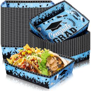 3 x Tenceur 36 Pcs 2026 Blue and Black White Graduation Food Serving Trays 5 lb Large Grad Decoration Dessert Paper Plates Disposable Bowls Boats for Party Supplies