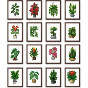 Aestalrcus 16 Pcs Small Diamond Art Kits, Plants Diamond Art Kits for Adults, DIY Square Diamond Painting 3-Hour Gem Painting for Gift Home Desktop Decor 6.7x8.3 Inch(Without Frame)