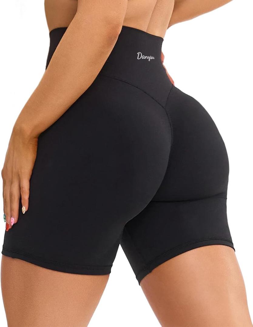 Danysu Hidden Scrunch Shorts for Women 5" No Front Seam Biker Shorts Brazilian Butt Lift (X-Large, Black)