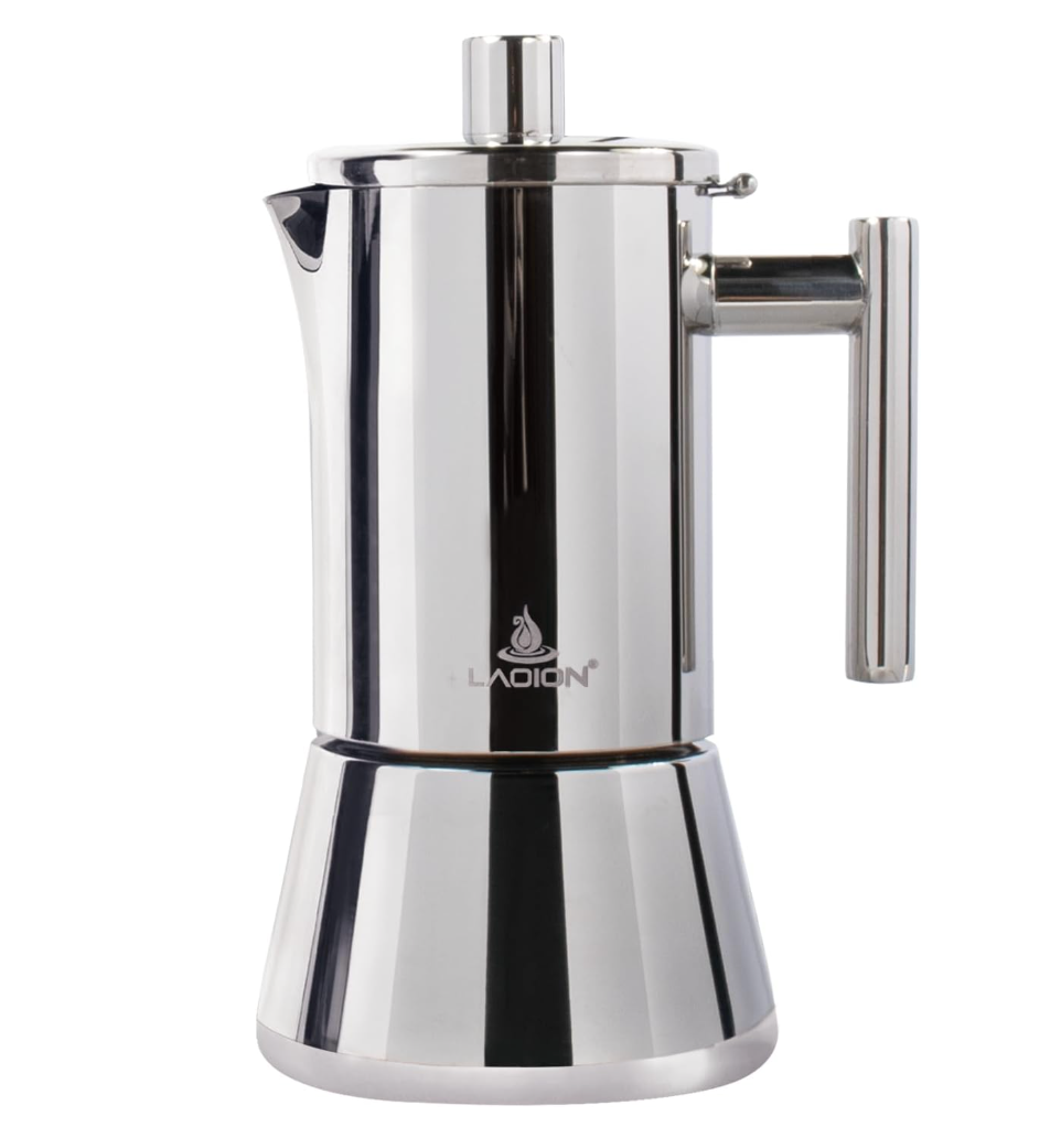 LAOION Stovetop Espresso Maker, 6Cup 10 oz Moka Pot, Stainless Steel Cuban and Italian Coffee Maker for Cafetera Cubana, Greca De Cafe Induction Stovetop Compatible, Coffee Gift for Home Travel