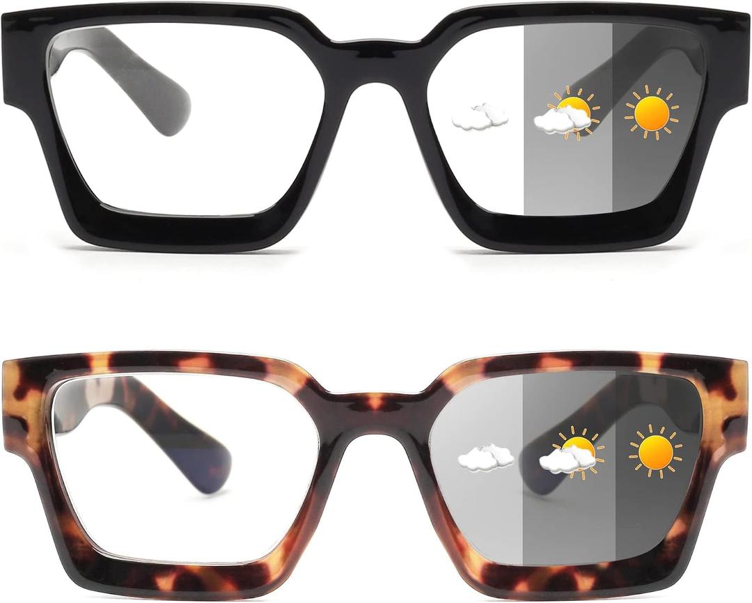 JM 3 Pack Square Reading Glasses for Women Men, Oversized Rectangle Spring Hinge Readers Blue Light Blocking