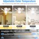 2 Pack 20" Socket Fan Light with Remote 30W 2000 Lumens, 3 Colors 3000-6000K Light Bulb Fan 6 Speed Wind Screw in Ceiling Fans in Light Socket for Bedroom, Living Room, Kitchen, Garage