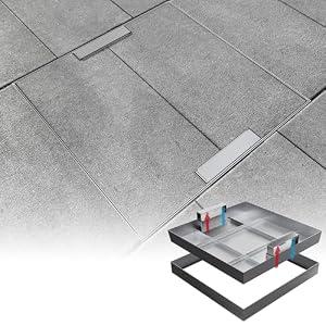 32x32 inch Stainless Steel Invisible Manhole Cover and Frame, Square Recessed Septic Tank Cover with Retractable Handle, for Walkway/ Driveway