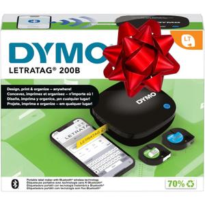 DYMO LetraTag 200B Bluetooth Compact Label Maker, Value Pack, Wireless Connection to iOS and Android, Includes 3 Assorted Label Tapes