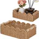 CubesLand Toilet Paper Storage Organizer Basket, Scalloped Decorative Baskets for Over Toilet Shelves, Wicker Small Basket Perfect for Home Countertop Storage & Decor, Living Room Shelf Decor, Neutral