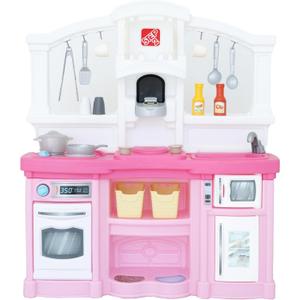 Step2 Fun with Friends Kids Kitchen Playset, Indoor/Outdoor Kitchenette, Interactive Play with Lights and Sounds, Durable Plastic, Includes 25 Piece Toy Accessories, Toddlers 2+ Years Old, Pink