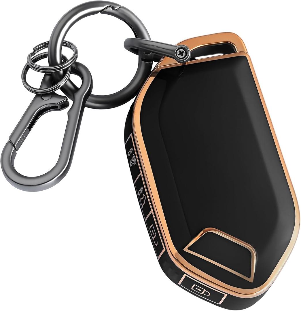 ELOHEI Key Fob Cover for Kia with Keychain, Key Fob Case for 2024 2025 2026 Kia K5 Sorento Forte Soul Telluride(Gold Edge Black)