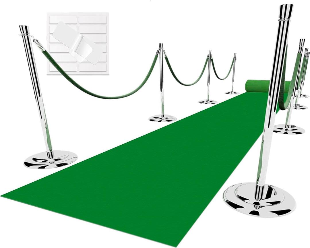 Green Carpet Runner for Party, 2.6X15ft, 130GSM Felt Non-Woven with Double-Sided No Traces Adhesive Sticke, Aisle Runner for Wedding, Movie Theme Party Decos, Green Runway Rug for Prom