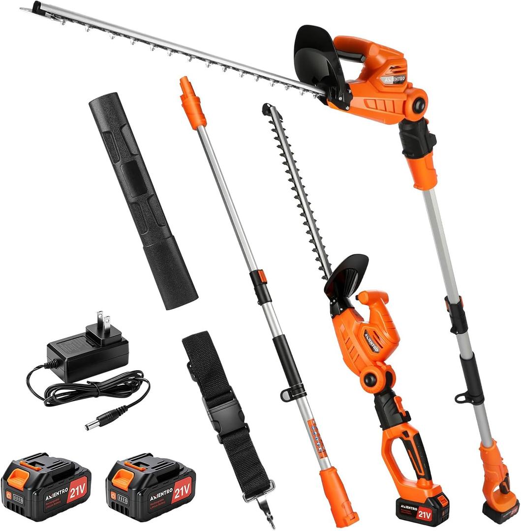 Axientro 2-in-1 Cordless Hedge Trimmer with Telescoping Pole