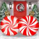 2 Pieces 32 Inch Giant PVC Inflatable Christmas Decorated Ball Ornaments Outdoor Large Xmas Blow Ball Decorations for Christmas Themed Party Ornaments(Candy,Red White)