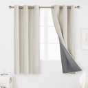 Deconovo Linen 100% Blackout Grommet Curtains for Bedroom and Living Room,Cream,42x63 inches,2 Panels