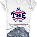 Baseball Shirt Women Tis The Season Baseball Mom Shirts Game Day Letter Print V Neck Tee Tops (White, S)