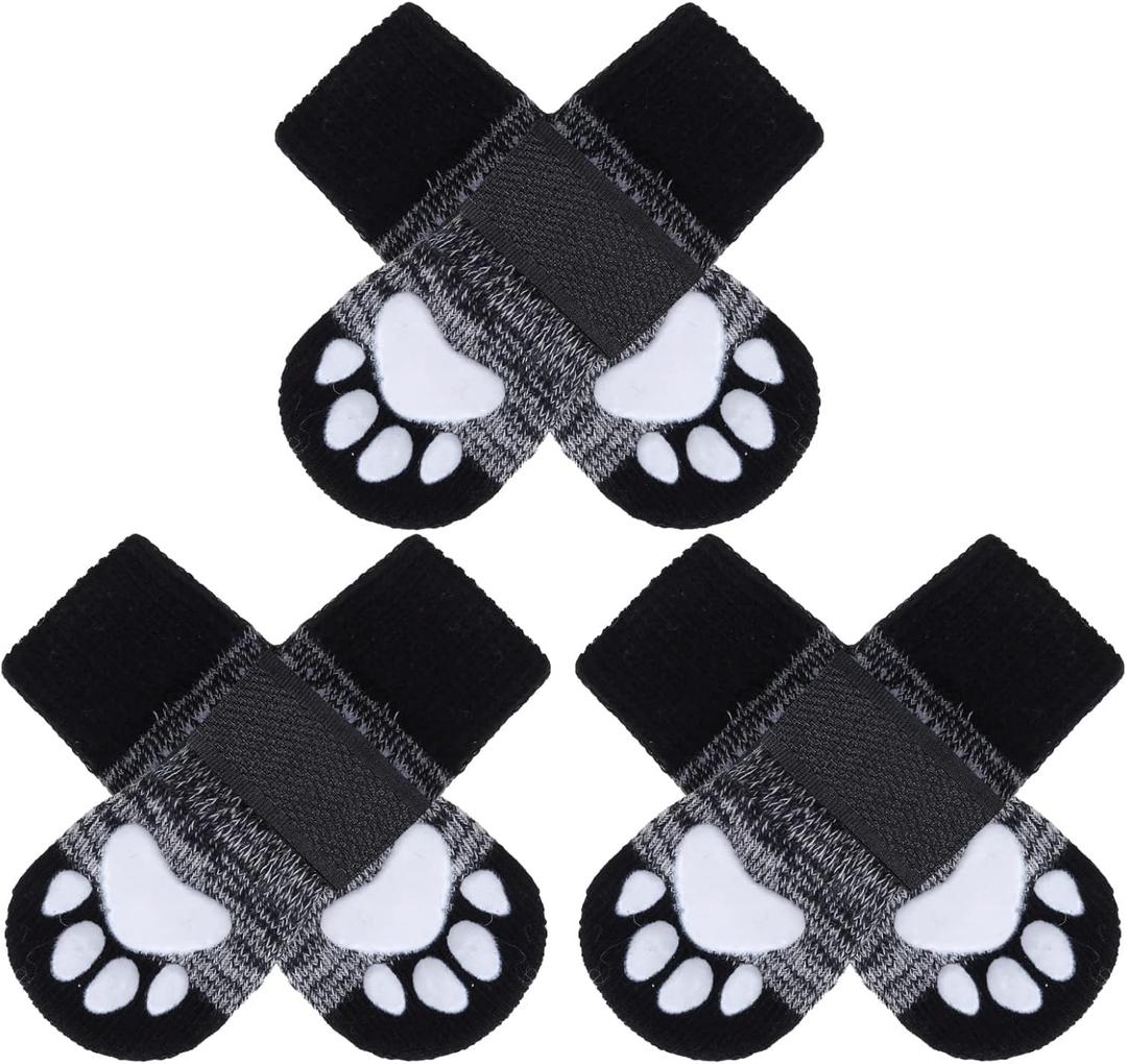 EXPAWLORER 6PCS Anti-Slip Dog Socks to Prevent Licking Paws, Dog Shoes for Hot Pavement, Best Paw Protector Traction Control on Hardwood Floor, Dog Booties for Puppy Small Medium Large Senior Dogs (Grey)