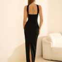 HTZMO Women Elegant Summer Bodycon Maxi Dress Halter Neck Formal Wedding Guest Cocktail Party Long Dresses (Black, XS)
