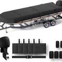 Jon Boat Cover 16ft With Motor Cover, 1200D Heavy Duty Marine Grade Polyester Fabric, Waterproof UV Resistant Mooring Boat Cover With Mooring Sand Bag, Black (14'-16' Long, Beam Width up to 75'')