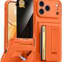 for iPhone 17 Pro Max Case Wallet with Card Holder (4-5Cards) +1 Privacy Screen Protector,[RFID Blocking][Kickstand][Military Drop Protection] Full Camera Protection Wallet Case for iPhone 17 Pro Max (Orange)