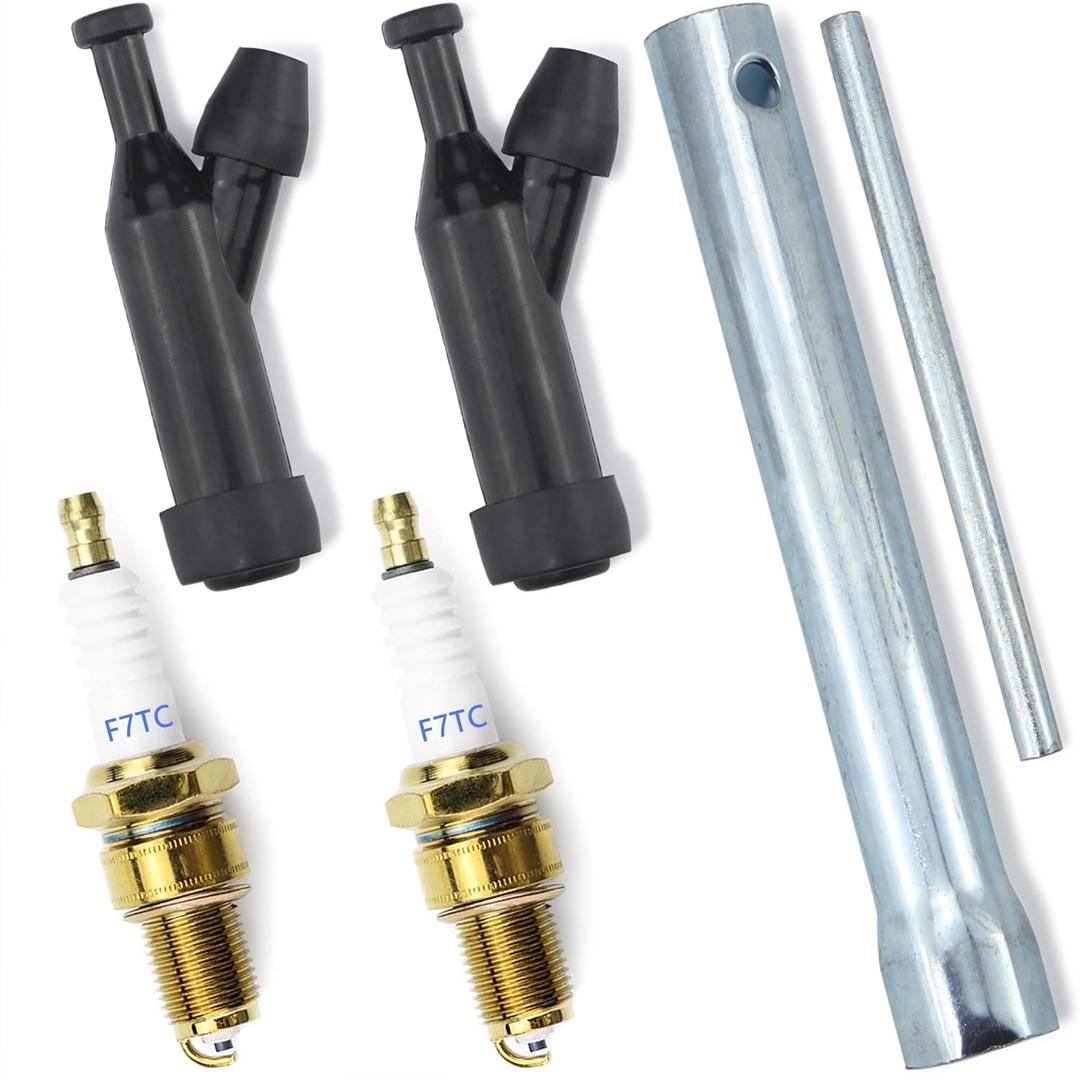 4pcs F7TC Spark Plugs GX120 GX160 GX200 GX240 GX270 GX340 GX390 Sparkplugs for Generator Lawnmower Chainsaw Tractor Rototiller Water Pump Go Kart Mini Bike, with Spark Plug Boot Caps & Wrench