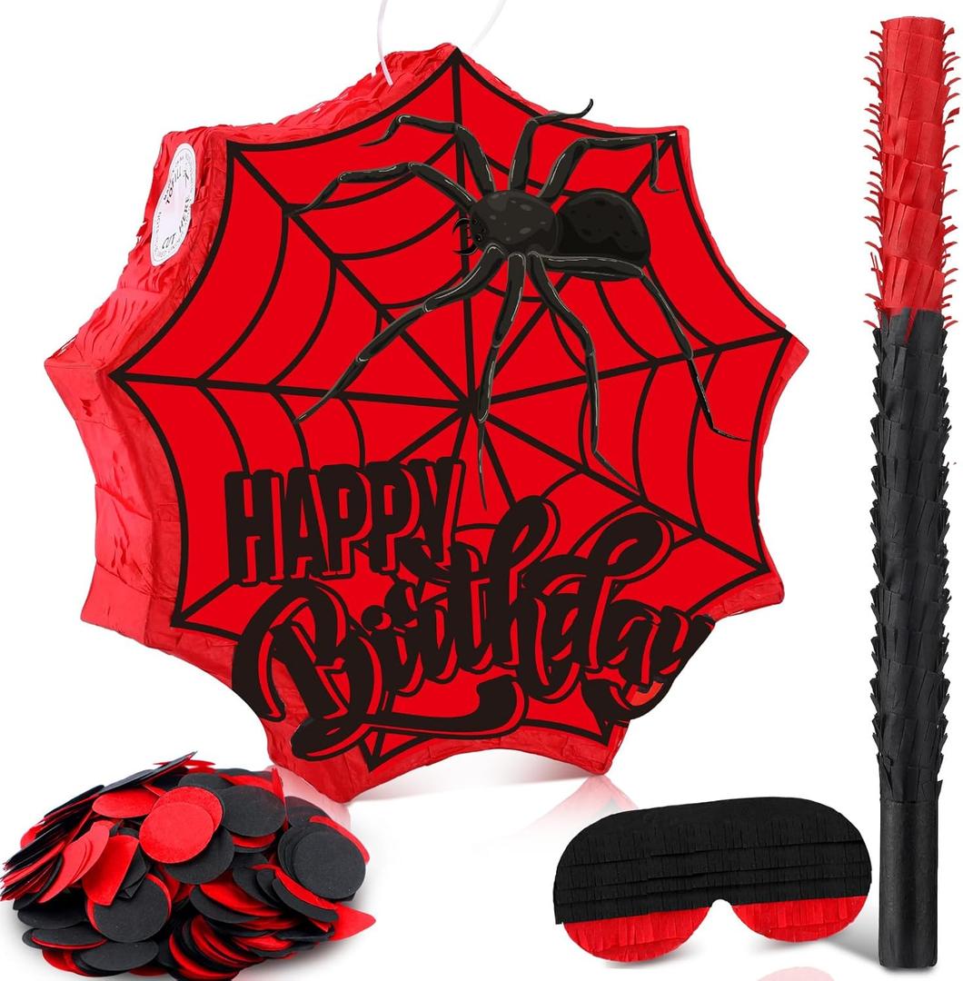Deekin Spider Piata for Birthday Party Decoration Small Piata for Spider Party Favors Birthday Gifts with Blindfold Stick and Confetti for Celebration(Birthday Spider)